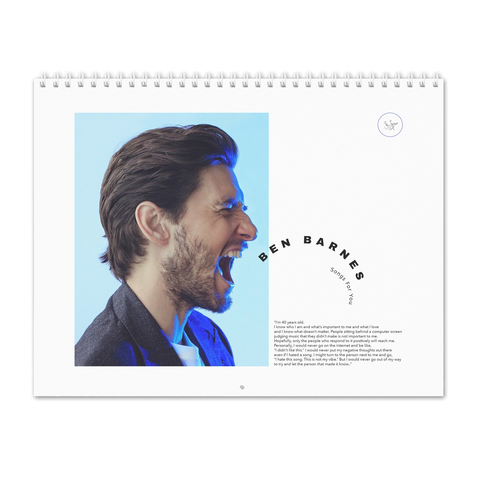 Ben Barnes - Songs For You 2027 Wall Calendar